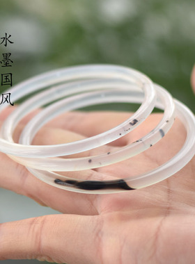 纤纤素手瑞丽女玛瑙水墨手镯原矿