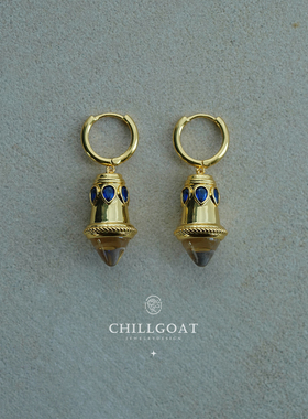 chillgoat复古气质白水晶耳环女