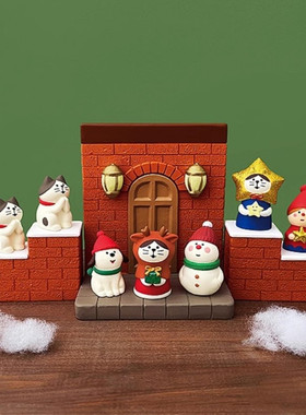 日式猫ZAKKA食玩DIY新款2024圣诞潮玩装饰拍摄道具微缩树脂小