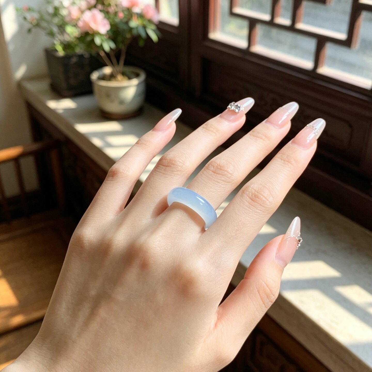 Burmese jade A-grade ice-seed wide version women’s ring