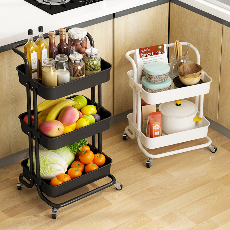 厨房落地带扶手推车多层可移动置物架夹缝婴儿收纳架卧室客厅用,淘宝优惠券,粉丝福利购,淘宝优惠卷
