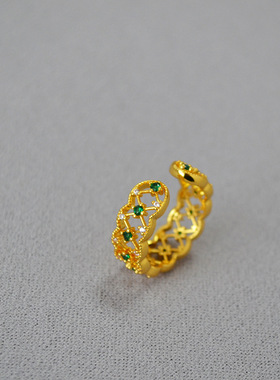 宫廷复古戒指黄铜镀金法式