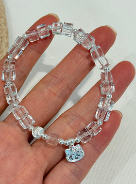 槐序HX【水晶系列】925纯银方糖碎冰冰KT猫咪手链女ins风甜美手串