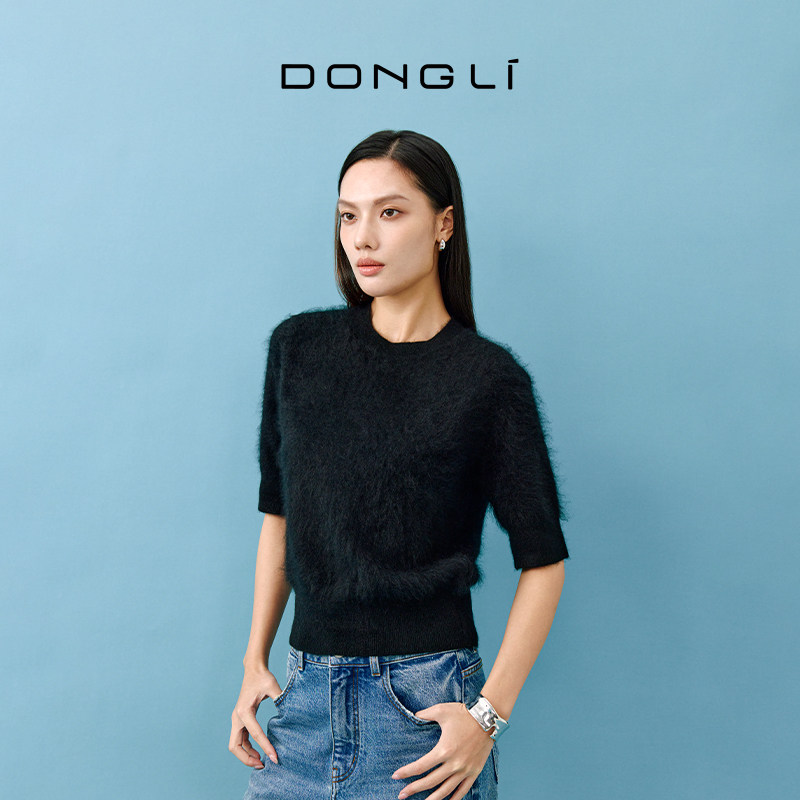 东黎山羊绒 2025新款女士拉毛圆领针织短袖套衫宽松保暖毛衣4845,淘宝优惠券,粉丝福利购,淘宝优惠卷
