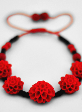 朱砂大红色新娘饰品手环
