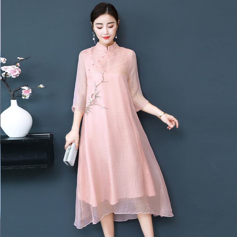 改良少女2020夏季新款式复古旗袍裙 青芳服饰连衣裙