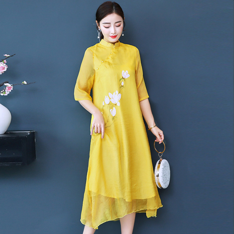 改良少女2020夏季新款式复古旗袍裙 青芳服饰连衣裙