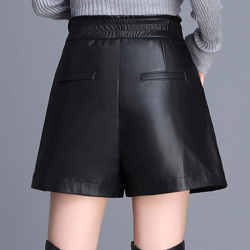海宁真皮皮短裤秋季新款女士绵羊皮阔腿裤百搭高腰靴裤松紧腰裤子,淘宝优惠券,粉丝福利购,淘宝优惠卷