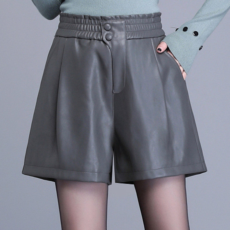 海宁真皮皮短裤秋季新款女士绵羊皮阔腿裤百搭高腰靴裤松紧腰裤子,淘宝优惠券,粉丝福利购,淘宝优惠卷