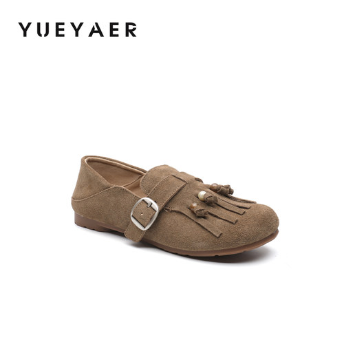 月芽儿流苏串勃肯鞋女2025新款秋季软底复古博肯平底单鞋子穆勒鞋 - 图3