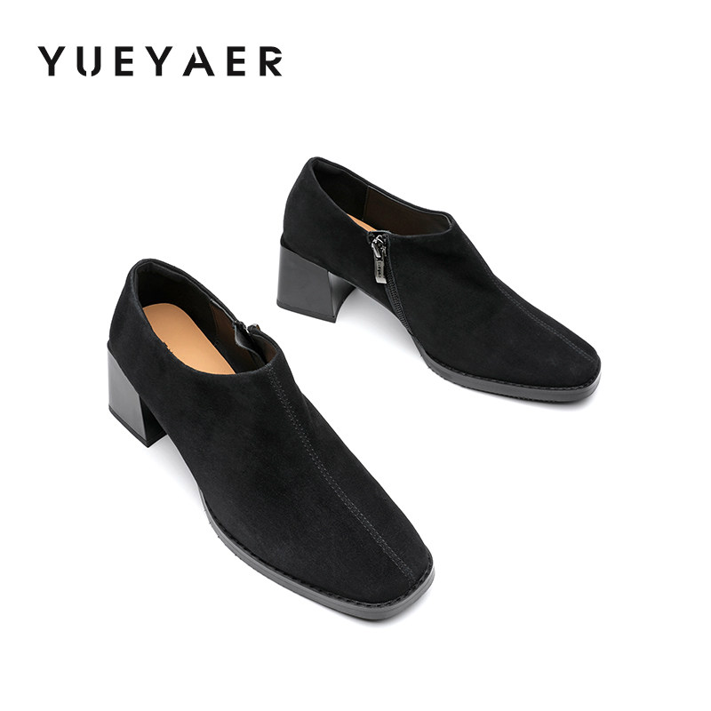 月芽儿2025新款复古圆头粗跟深口单鞋女高跟鞋一脚蹬通勤鞋小皮鞋,淘宝优惠券,粉丝福利购,淘宝优惠卷