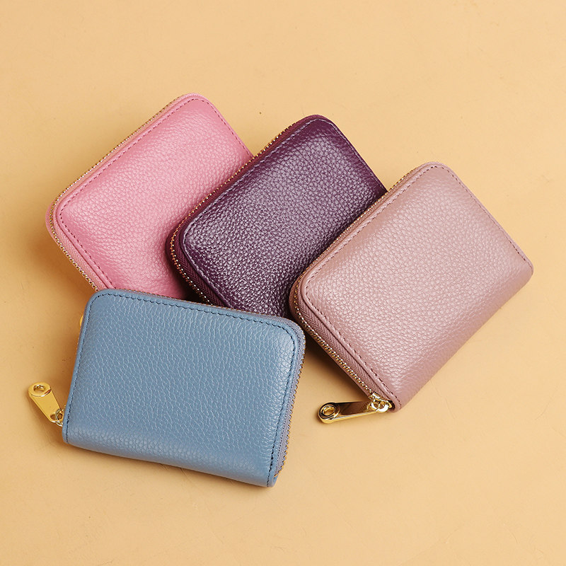 女防消磁多卡位真皮防盗刷薄零钱包 普奇箱包卡包