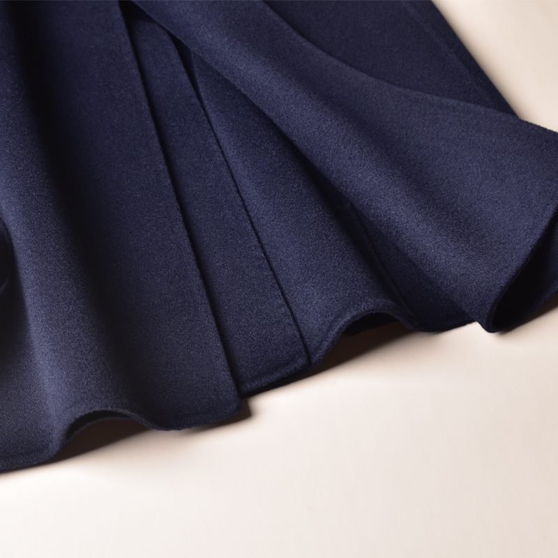 秋冬季新款高端藏蓝色羊毛双面呢大衣女长款后开叉系带双面绒外套 - 图2