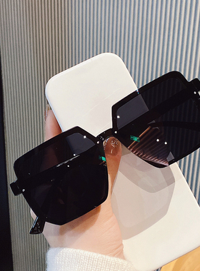 无框黑超女士眼镜时尚太阳镜韩版多边形墨镜女开车防紫外线显脸小
