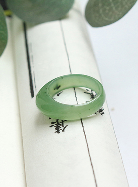 和田玉碧玉苹果绿馒头戒指