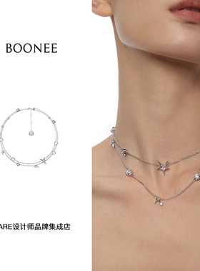 boonee五角星透明珠双层叠戴项链
