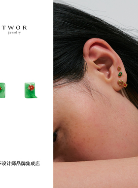 Dare买手店 TWOR正品 翡翠小糕点耳钉复古小众耳环原创设计精致女