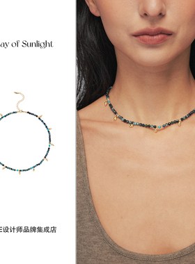 张靓颖同款 A ray of sunlight蓝碧玺串珠项链天然石原创设计复古