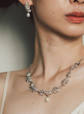 Dare买手店 T.MAJOR立体花朵拼接珍珠项链女纯银小众暗黑原创首饰