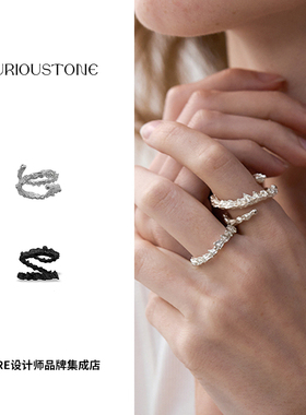 quriousto蛇骨双圈戒指纯银首饰