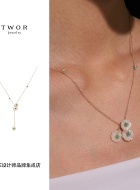 Dare买手店 TWOR正品 雏菊糖霜项链925银绿松石蝶贝复古项链新品