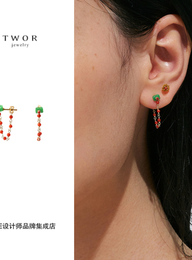 Dare买手店 TWOR正品 翡翠小糕点耳链日常通勤高级复古耳环首饰女