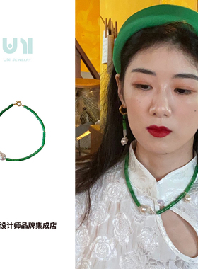 uni优霓正品翡翠双珠项链