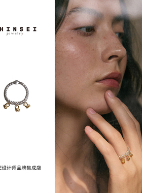 Dare买手店 森製SHINSEI 正品软链款三珠分色戒指925银编织原创