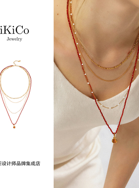 Dare买手店 ikico红运石榴多层项链红色复古原创设计首饰新年好运