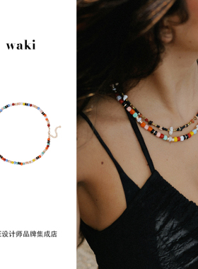 Dare买手店 waki 彩虹沙滩天然石彩色度假项链百搭串珠链小众原创