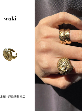 waki复古海洋戒指金色开口戒