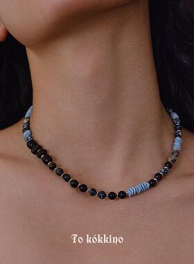 tokokkino蓝色天然石串珠项链