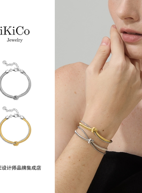 Dare买手店 ikico 绳结排钻双色手链原创设计复古高级精致925银女