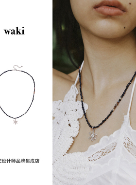 Dare买手店 waki 午夜仙本那蓝砂石天然石串珠黑色花朵复古项链