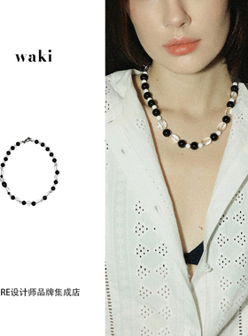 waki斐济冰球项链黑玛瑙串珠链