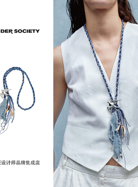 Dare买手店Tender society飞鸟蓝色编绳牛仔布流苏长项链原创饰品