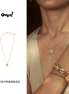 秦岚同款亲爱的客栈oups！双面希纳诺项链金色复古原创设计首饰