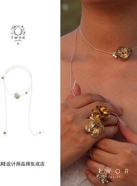 TWOR缇坞长银花项链长链小众首饰