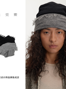 DARE买手店【埃觅索】多变拼色帽子围脖围巾双面羊毛秋冬白底新品
