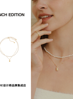 inch爱情锁链珍珠双层项链锁骨链