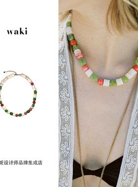 waki草莓芭菲项链串珠锁骨链