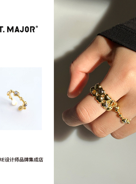 T.major单层爱心拼色开口戒首饰