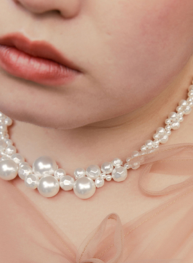 espiegle切面珍珠项链编珠锁骨链