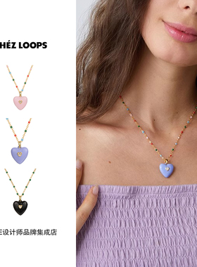 CHEZ LOOPS 多彩珐琅爱心吊坠项链原创设计高级气质复古百搭首饰