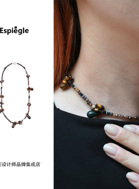 Dare买手店 espiegle 星辰编珠项链虎眼石天然石度假原创串珠首饰