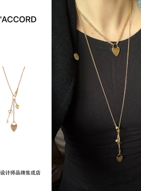 戚薇同款 DACCORD罗马鎏金雕刻长毛衣链金色复古做旧叠戴项链女