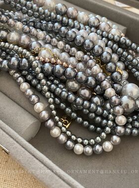 法式系花朵复古珍珠锁骨圆形链灰色项链宫廷串珠百搭气质颈链颈饰