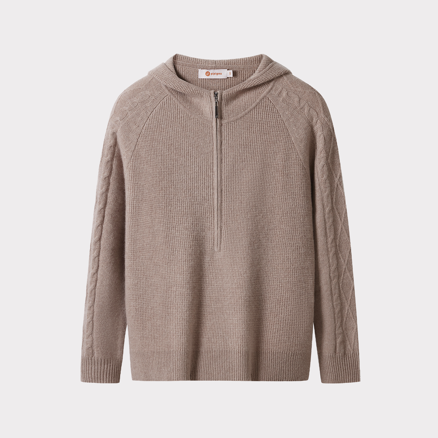 皮皮狗【无染色羊绒】新款连帽领半门襟华夫格宽松落肩绞花加厚款 - 图3