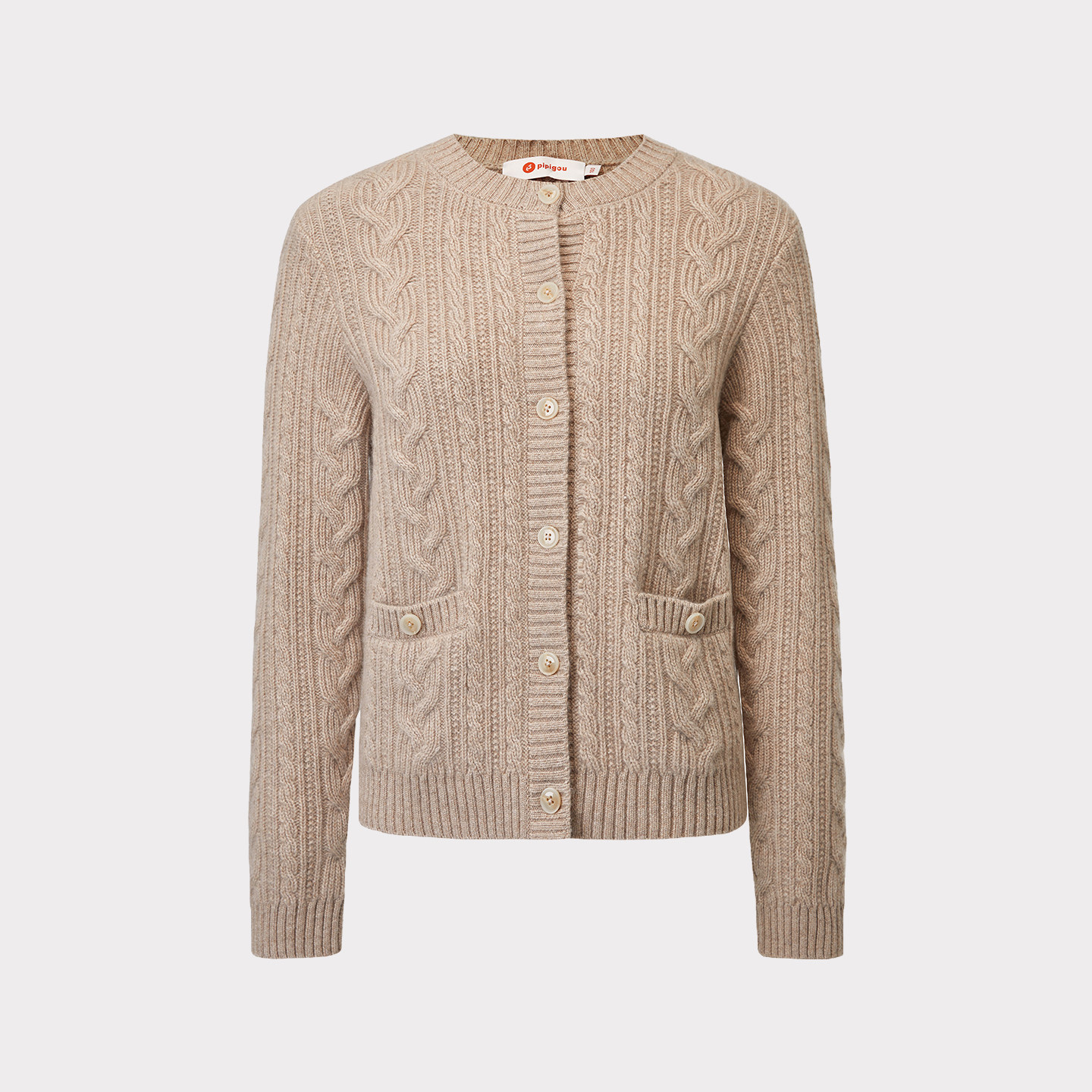 皮皮狗商场同款秋冬新款圆领绞花无染色羊绒加厚开衫女外套,淘宝优惠券,粉丝福利购,淘宝优惠卷