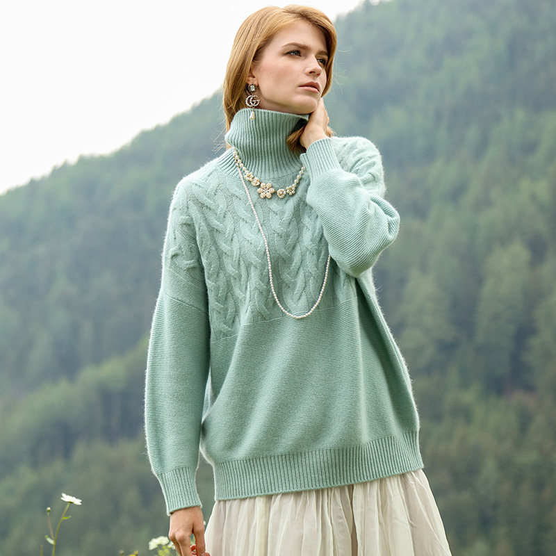 皮皮狗女装高领粗针加厚绞花宽松廓形羊绒衫,淘宝优惠券,粉丝福利购,淘宝优惠卷